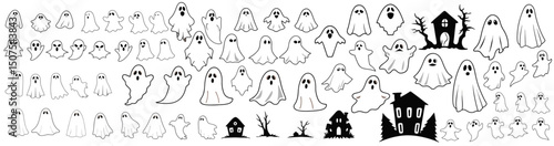Big Collection of Halloween Ghosts, Monsters & Spooky Icons – Vector Character Set