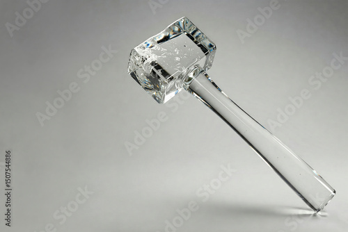 Glass hammer on a gray background. Space for text.