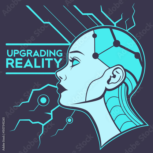 The image is a stylized representation of a human head in a digital or futuristic design, showing elements and connections similar to circuits that represent a combination of technology and humanity. 