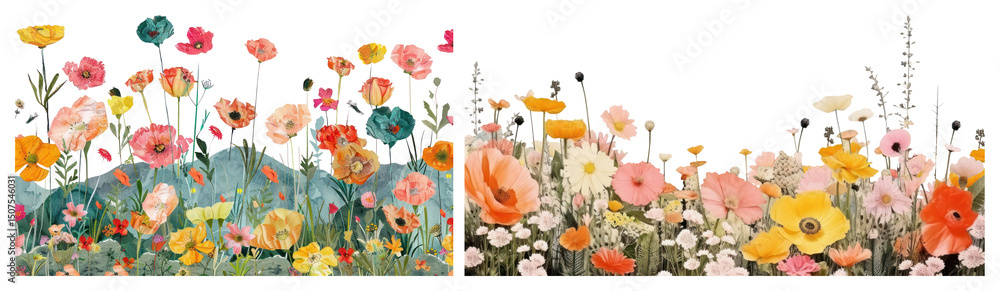 Fototapeta premium PNG Vibrant floral garden illustration, element set on transparent background