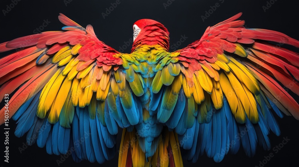 Fototapeta premium parrot macaw standing , pov from back
