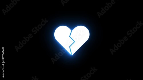 Neon Heart Broken animation of broken neon heart 4k on black background, Broken heart animation, Concept of unrequited love, broken heart animation Neon broken line heart divorce icon on black bg
