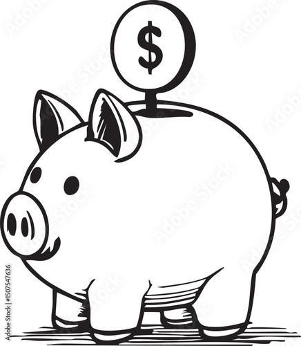 Pink cartoon piggy bank with dollar coin for business savings and finance investment