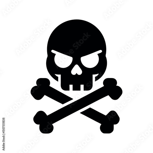 Crossbones and skull death flat silhouette vector icon