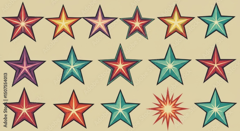 Obraz premium Colorful star pattern with retro design for creative projects and decor
