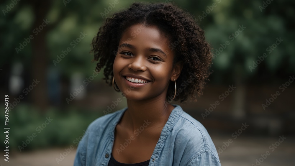 Fototapeta premium a black beautiful smart girl smiing with shyness