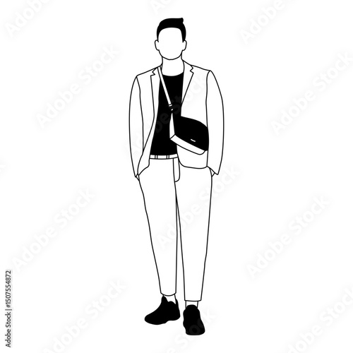 Young Male Professional Icon – Line Fill Black Avatar of Businessman or Student

