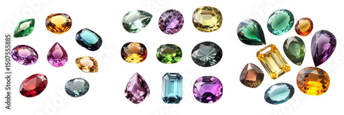 Set of Real photo of a Mozambique light green tourmaline gemstone, 3A grade, oval shape 4x6 mm, photographed on transparent png background. Ai generated