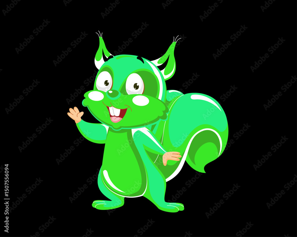 Fototapeta premium Cartoon Green Squirrel Waving – Cute Forest Animal Character