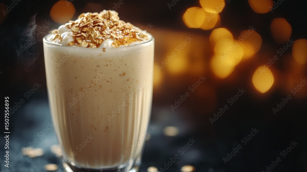 Vanilla Protein Shake with Oats and Honey in a Glass Vanilla Protein Shake with Oats and Honey in a Glass