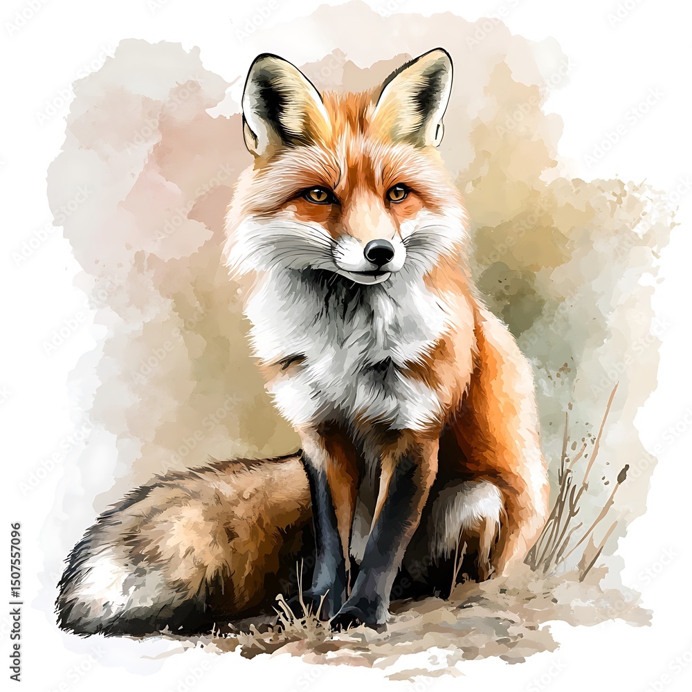 Obraz premium Detailed illustration of a red fox in a sitting posture.