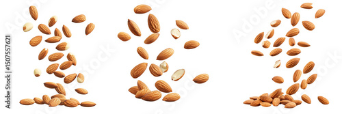 Wallpaper Mural Set of Close-up image of raw almonds tumbling in the air on transparent png background. Ai generated Torontodigital.ca
