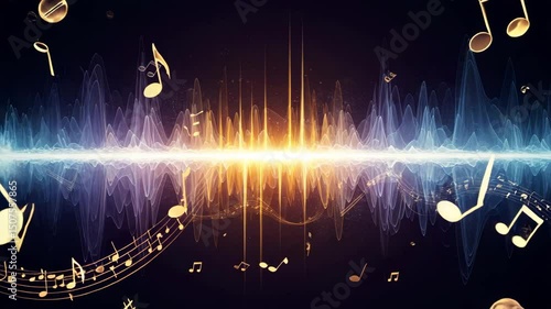 Stylized Musical Notes and Abstract Instruments Animation in Vibrant Colors Representing Dynamic Sound Waves