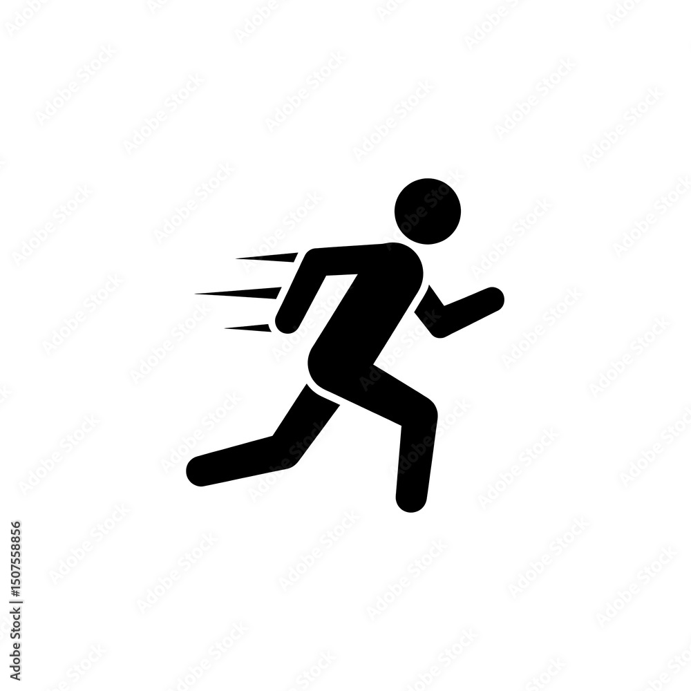Black silhouette of running person with motion lines, illustrating speed and movement on a white background, simple icon, isolated Black silhouette of running person with motion lines, illustrating speed and movement on a white background, simple icon, isolated