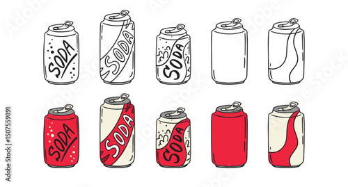 Retro red soda aluminium can icon. soda can doodle hand drawn icon. Outline drawing soda can line clipart symbol