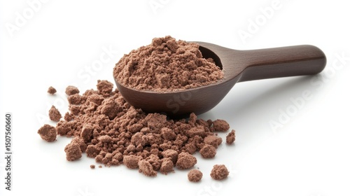 Scoop of Whey Protein Powder on White Background.