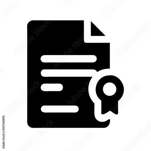 Deed & Legal Document – Official Paper Icon: Solid icon of a legal document with a ribbon seal, representing deeds, contracts, and official papers in real estate and business transactions.