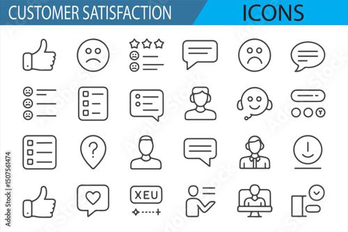 Vector Set of Satisfaction, Review, and Rating Icons for Customer Service