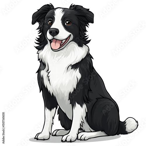 Farm Dog Clipart, Border Collie Style, Sitting Pose, Transparent