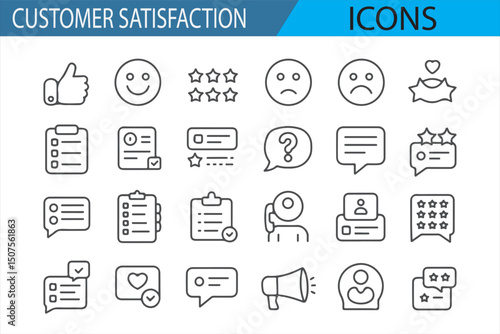 Line Icons for Feedback, Ratings, and Customer Experience