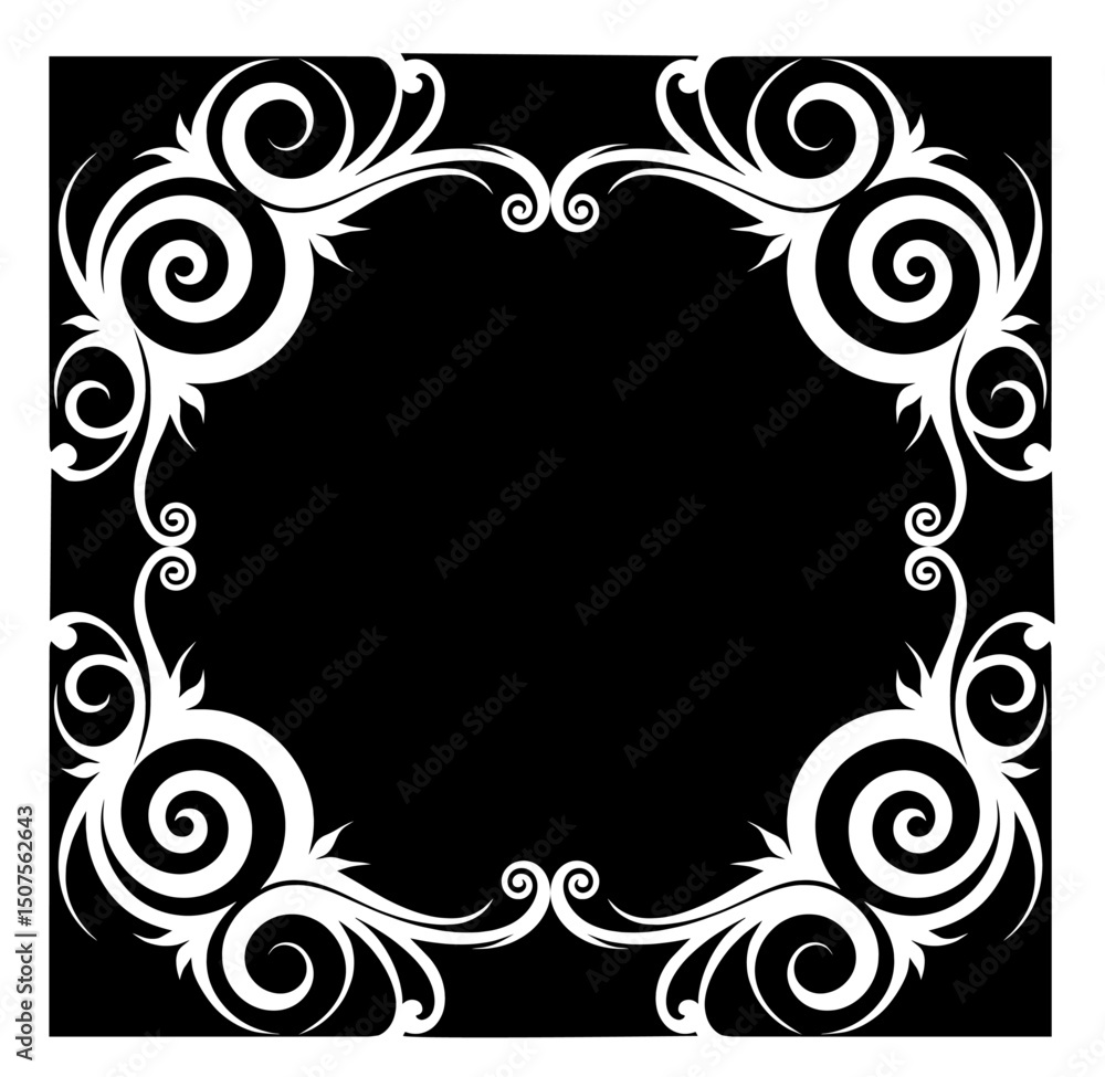 Ornate Square Frame in Tribal Floral, Gothic Swirl, Baroque, Victorian, Tattoo and Vintage Styles – White on Black Decorative Border with Arabesque Pattern, Invitations, Posters and Elegant Templates Ornate Square Frame in Tribal Floral, Gothic Swirl, Baroque, Victorian, Tattoo and Vintage Styles – White on Black Decorative Border with Arabesque Pattern, Invitations, Posters and Elegant Templates