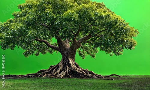Majestic tree, green screen, roots, nature, growth, backdrop, design