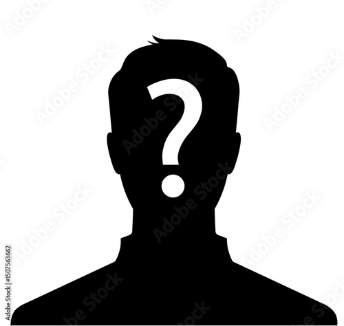 Silhouette of a Person with a Question Mark on Their Face, Mystery, Unknown Identity, Inquiry and Problem-Solving in Conceptual and Marketing