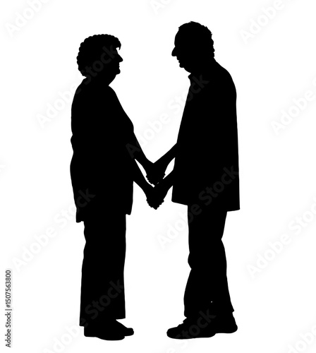 Silhouette of Elderly Couple Holding Hands – Lifelong Love, Senior Care, Emotional Support, Family Bond, Aging Together, Compassion. Grandparents Day, Valentine’s Day, International Day of Older Perso