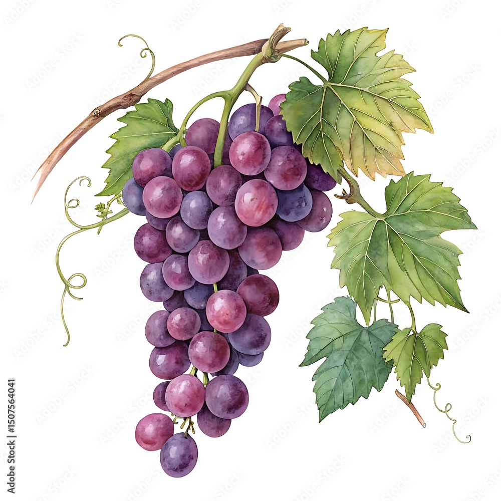 Obraz premium Purple Grapes Watercolor Botanical Illustration on White background