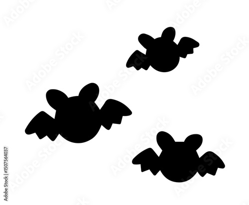 Silhouettes of Three Flying Bats – Cute and Spooky Halloween Elements, Black Flying Creatures for Holiday Decorations, Kids Party Graphics, Trick-or-Treat, Haunted Night 