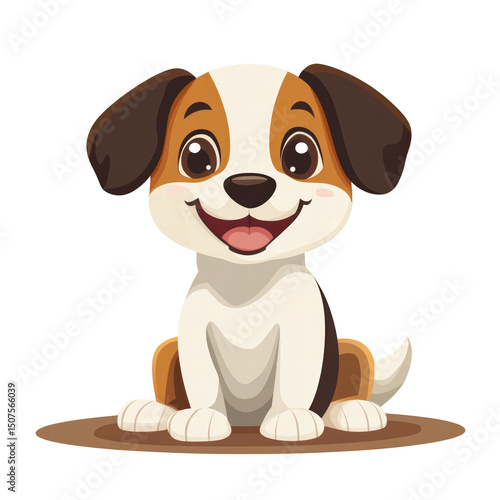 Puppy Clipart with Floppy Ears, Smiling, Flat Color Style