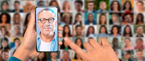 Fotografia A person uses a smartphone to scan their face for identification purposes