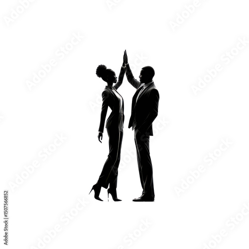 Silhouette of a business woman with man on Transparent background