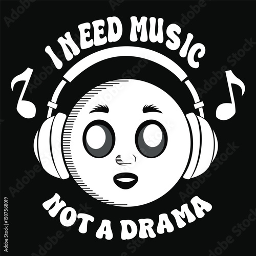 Music  typography headphones illustrated  suitable for t shirt designs and vector artwork