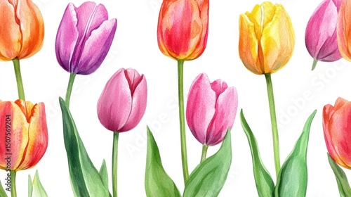 Wallpaper Mural Vibrant tulips in various shades of pink, orange, and yellow, arranged on a white background Torontodigital.ca