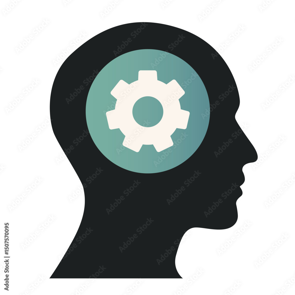 Silhouette of a Head with Gear Inside Silhouette of a Head with Gear Inside