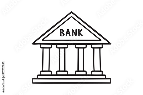 bank doodle hand drawn icon. Outline drawing bank building line clipart symbol