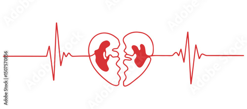 Heartbeat line with broken heart and kidneys in medical illustration  