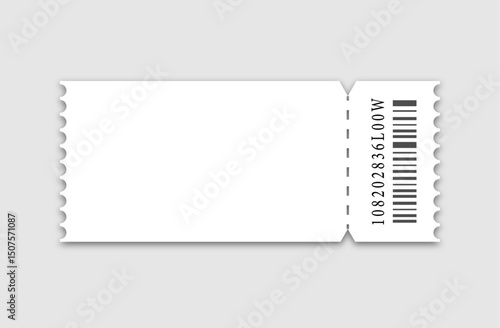 Blank white ticket with barcode and numbers,can be used  for cinema, theatre, airplane