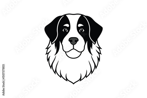 Adorable bernese mountain dog head black and white illustration