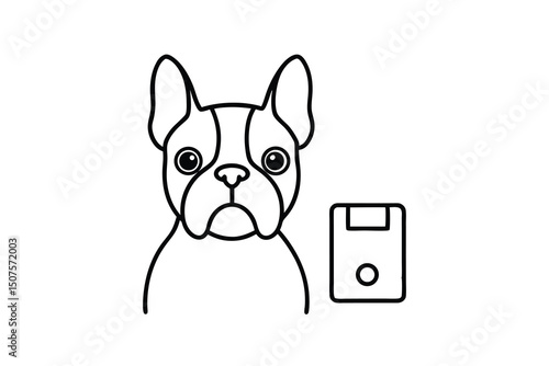 Adorable french bulldog puppy with floppy disk icon