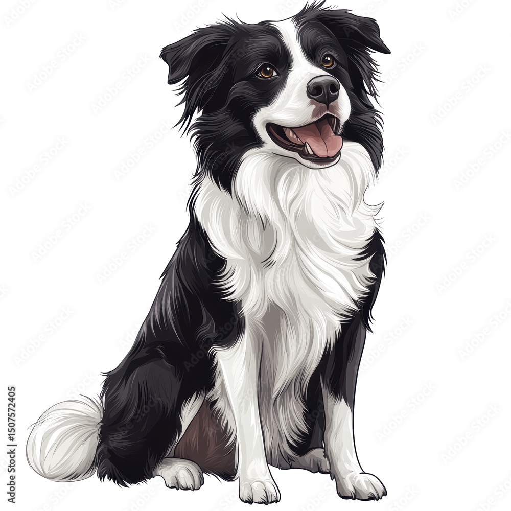 Fototapeta premium Farm Dog Clipart, Border Collie Style, Sitting Pose, Transparent