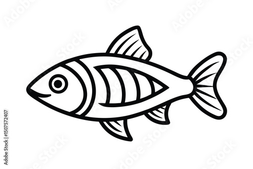 Simple line drawing of a striped fish cartoon illustration