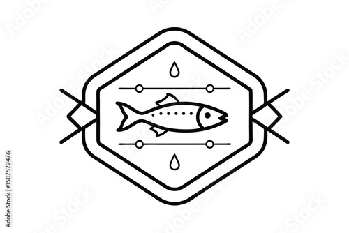 Fresh fish line art hexagon badge design