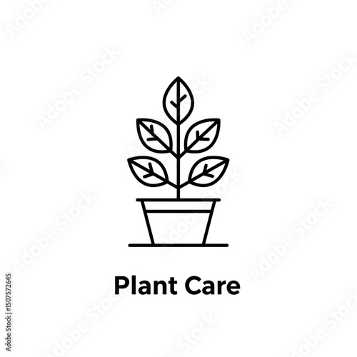 Line art illustration of a potted plant representing plant care  