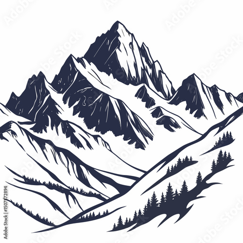 layered alpine mountains with sharp cliffs and shadows