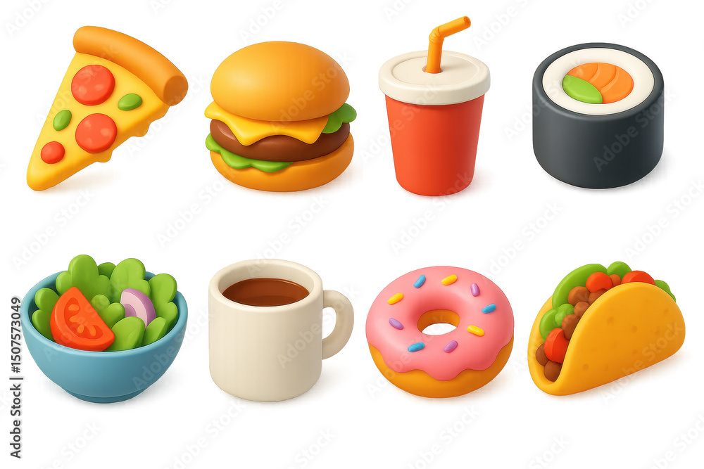 3d food icons set – colorful culinary and gastronomy symbols 3d food icons set – colorful culinary and gastronomy symbols