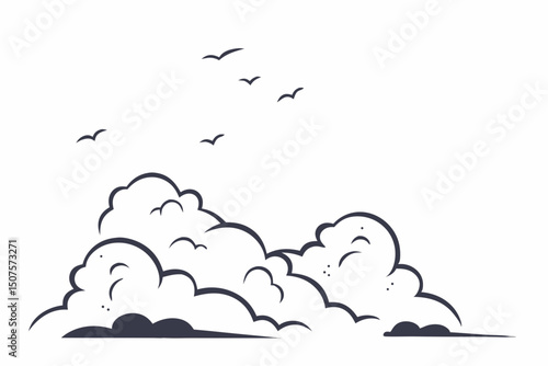 realistic puff cloud forms in flat silhouette style