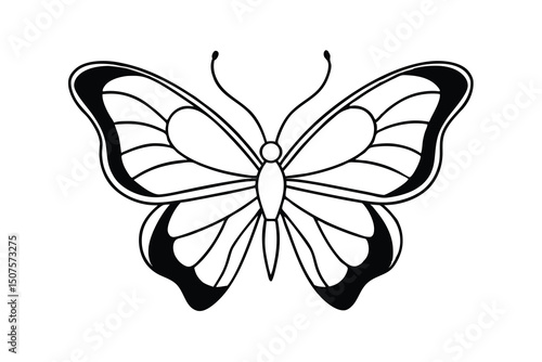 Elegant black and white butterfly illustration line art design