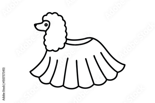 Adorable poodle dog wearing a frilly dress outline illustration